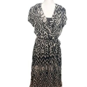 NWOT,‎ MSK Black and White Geometric Midi Dress Casual Preppy Stylish Size 14